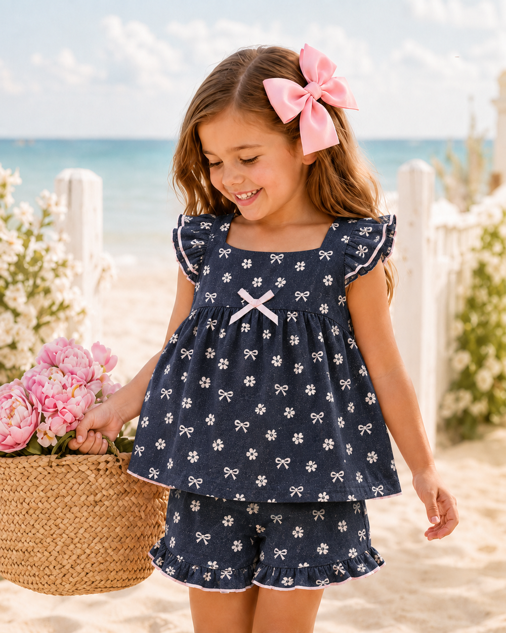 Girls Ruffle Babydoll Top Short Set