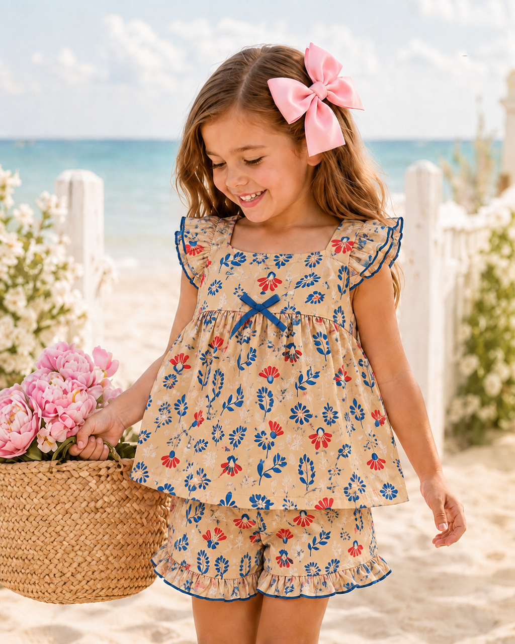 Girls Ruffle Babydoll Top Short Set