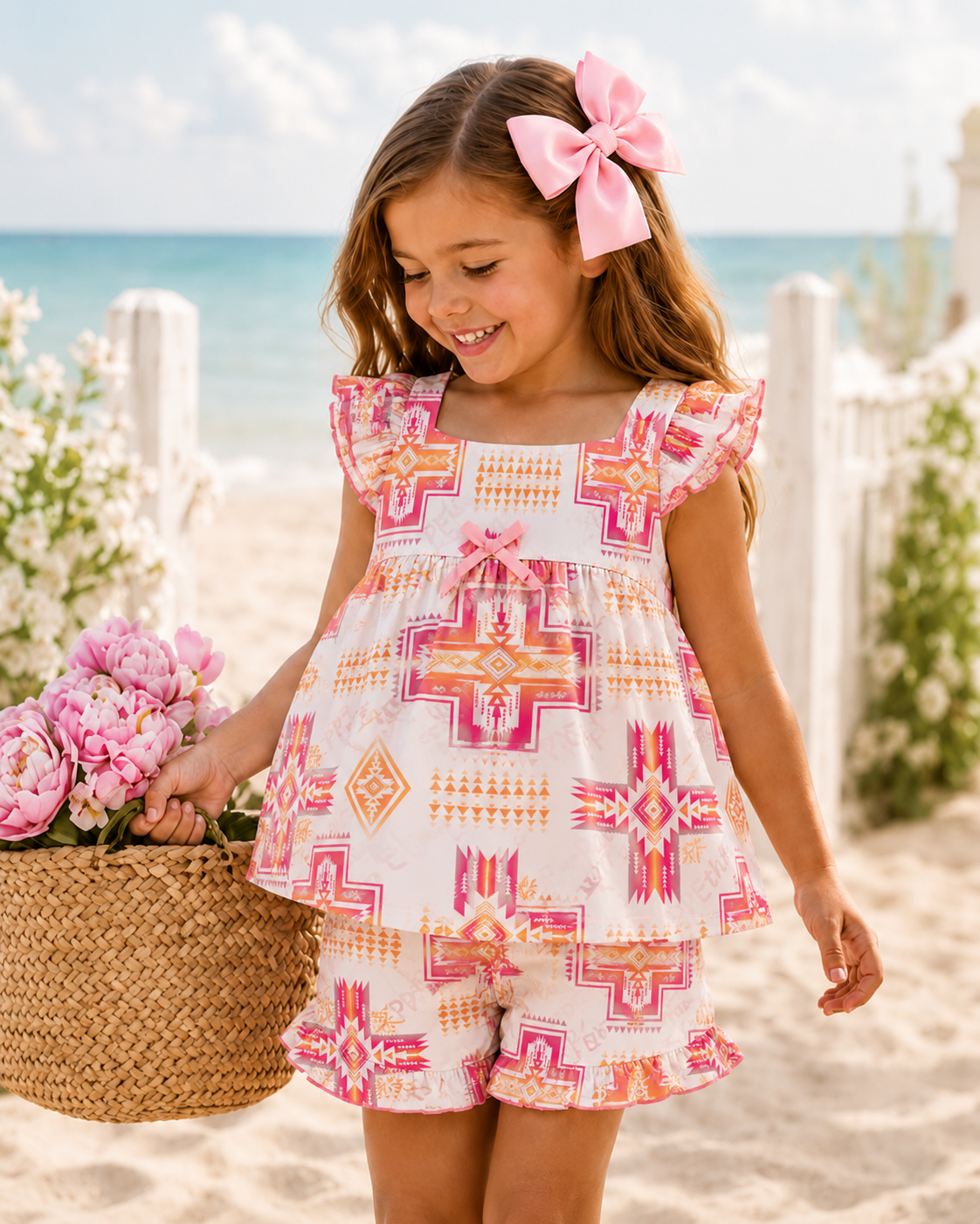 Girls Ruffle Babydoll Top Short Set