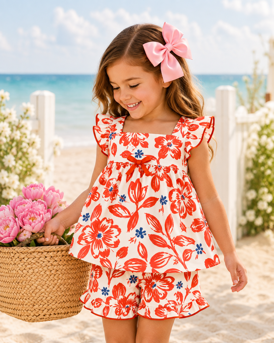 Girls Ruffle Babydoll Top Short Set