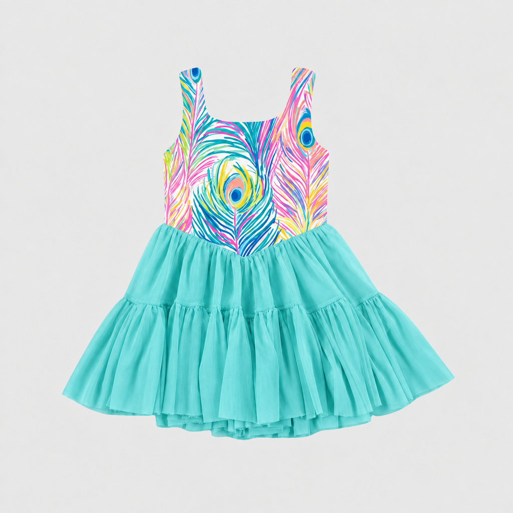 Girl's Patterned Active Spaghetti Strap Dress w/Shorts