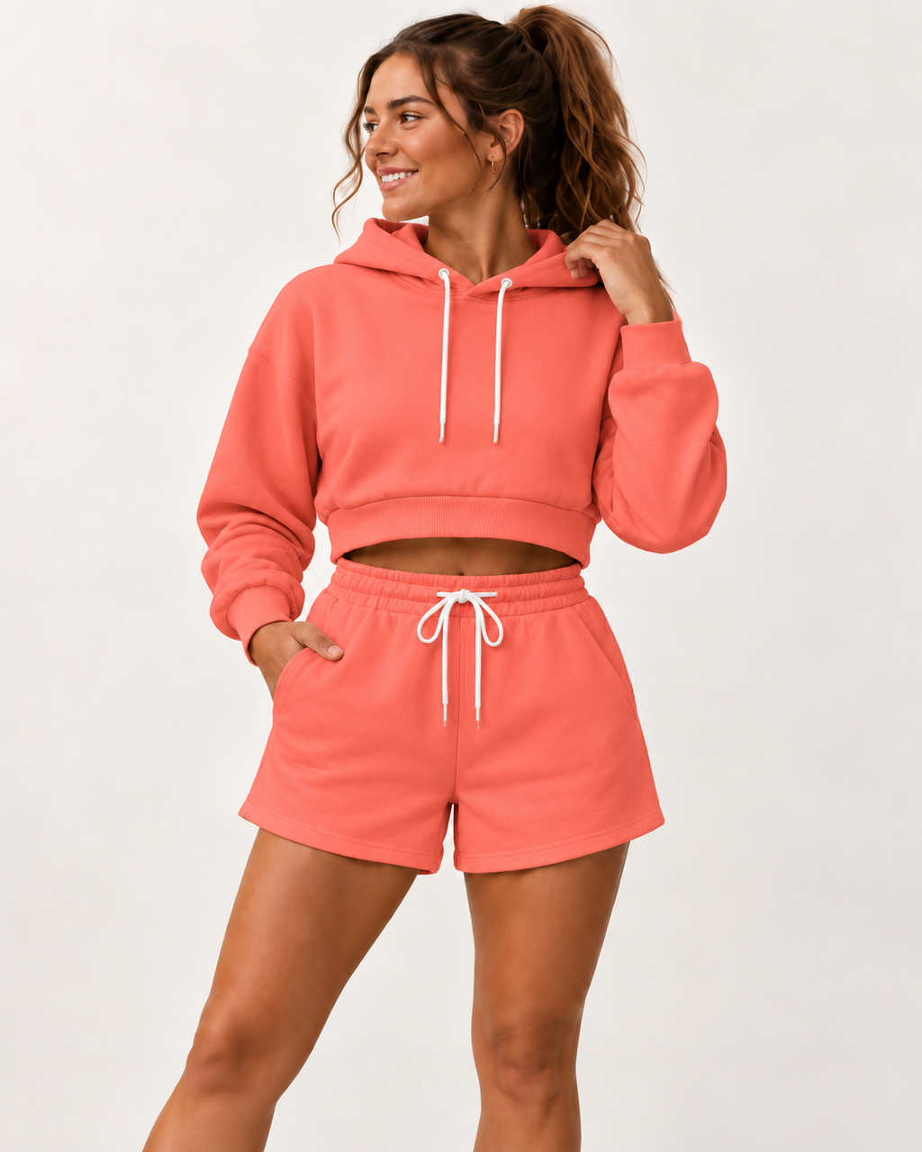 Womens Solid Cropped Sweater & Short Set