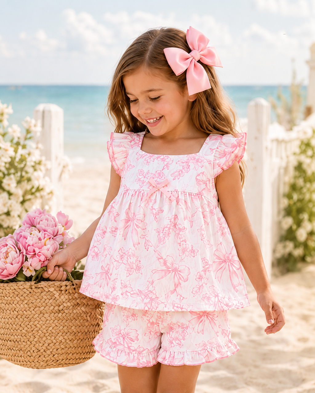 Girls Ruffle Babydoll Top Short Set