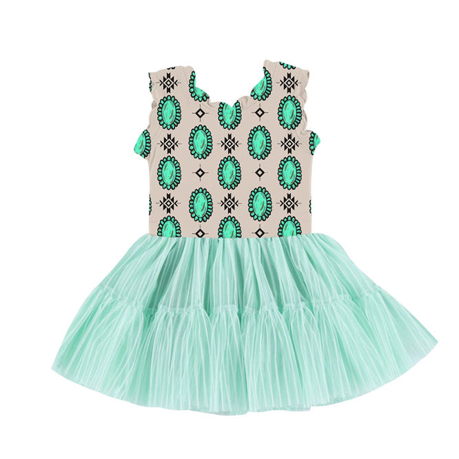 Girl's Patterned Scallop Active Dress w/ Shorts