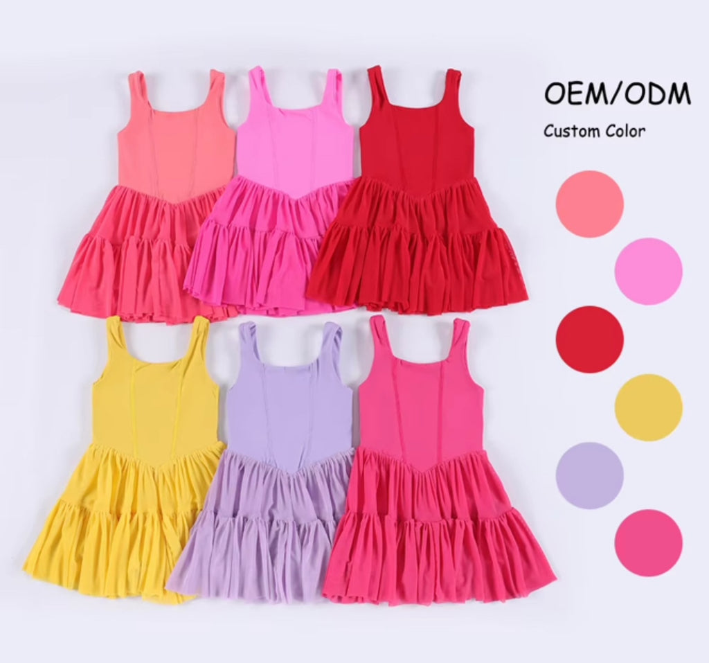 Girl's Solid Active Spaghetti Strap Dress w Shorts