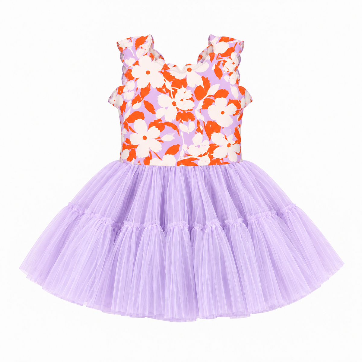 Girl's Patterned Scallop Active Dress w/ Shorts