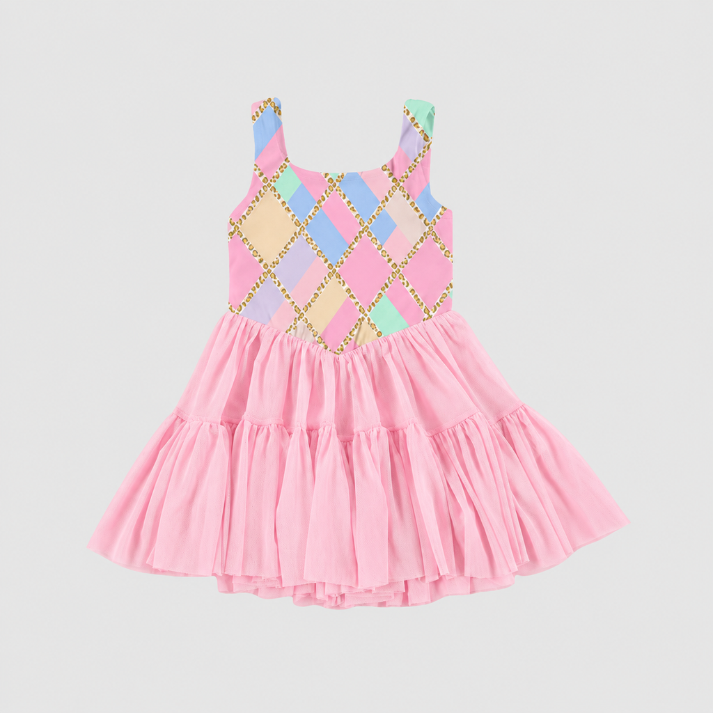 Girl's Patterned Active Spaghetti Strap Dress w/Shorts