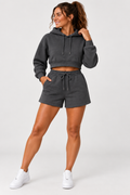Womens Solid Cropped Sweater & Short Set