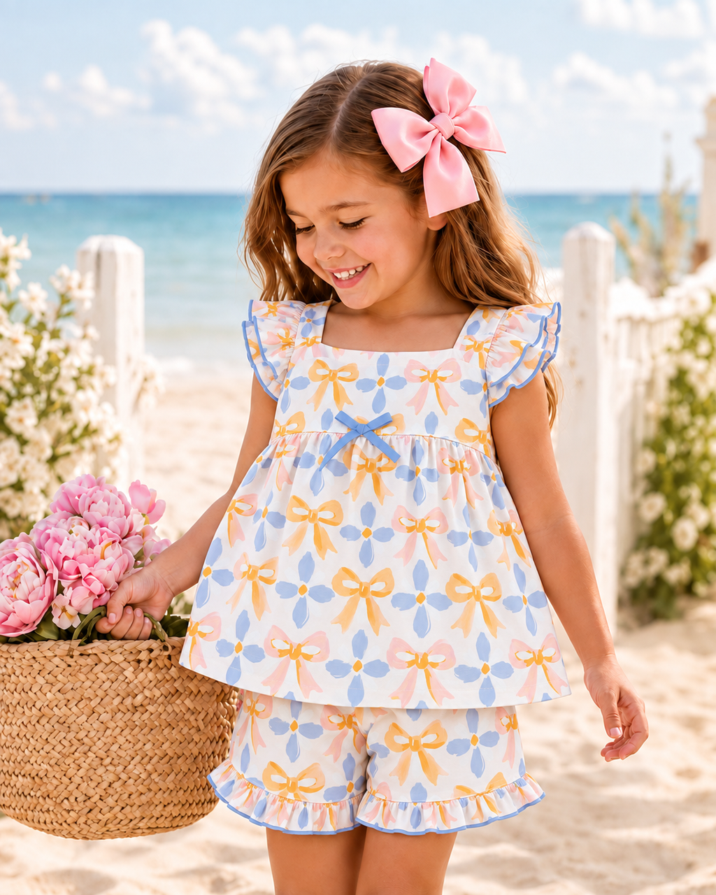 Girls Ruffle Babydoll Top Short Set