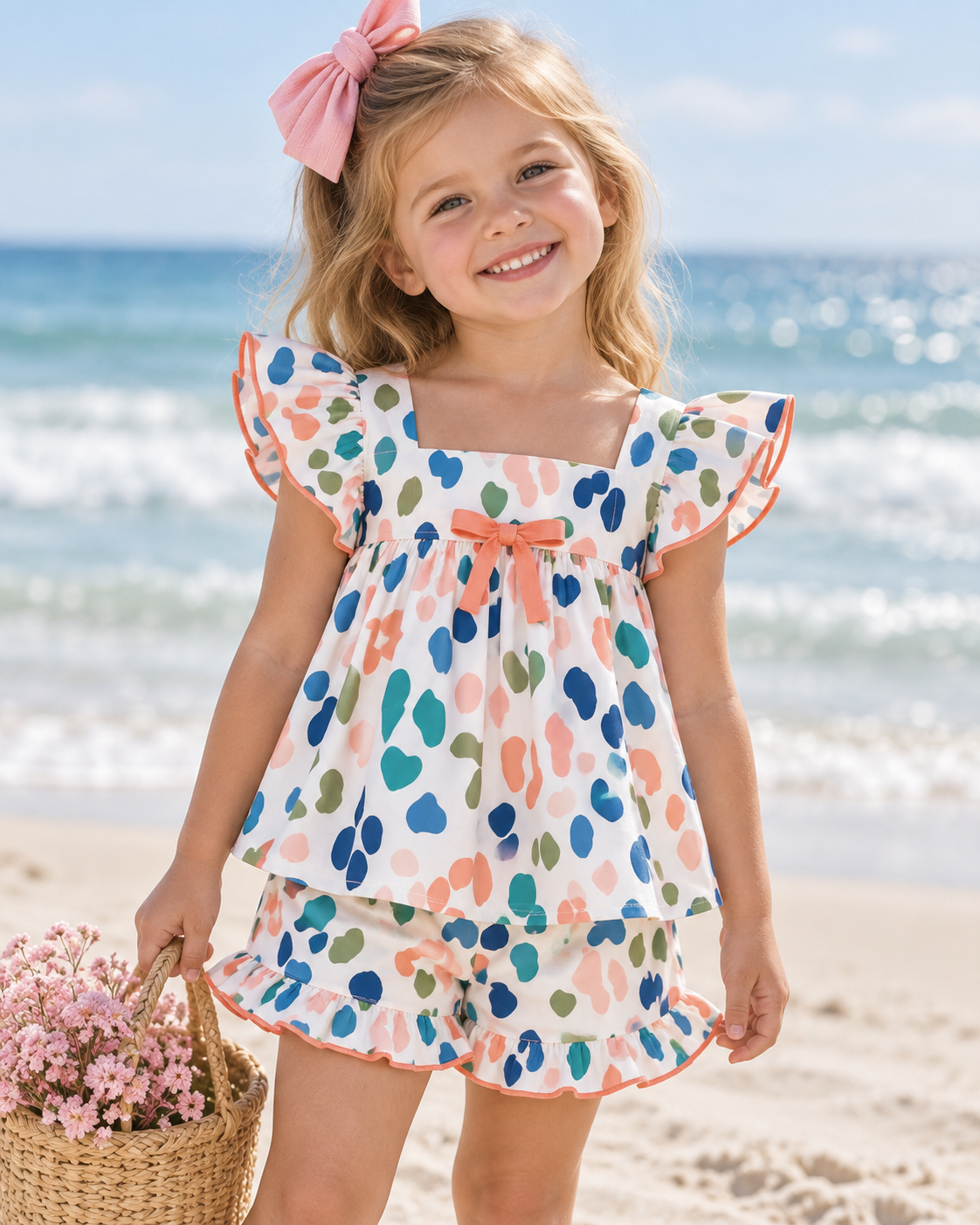 Girls Ruffle Babydoll Top Short Set