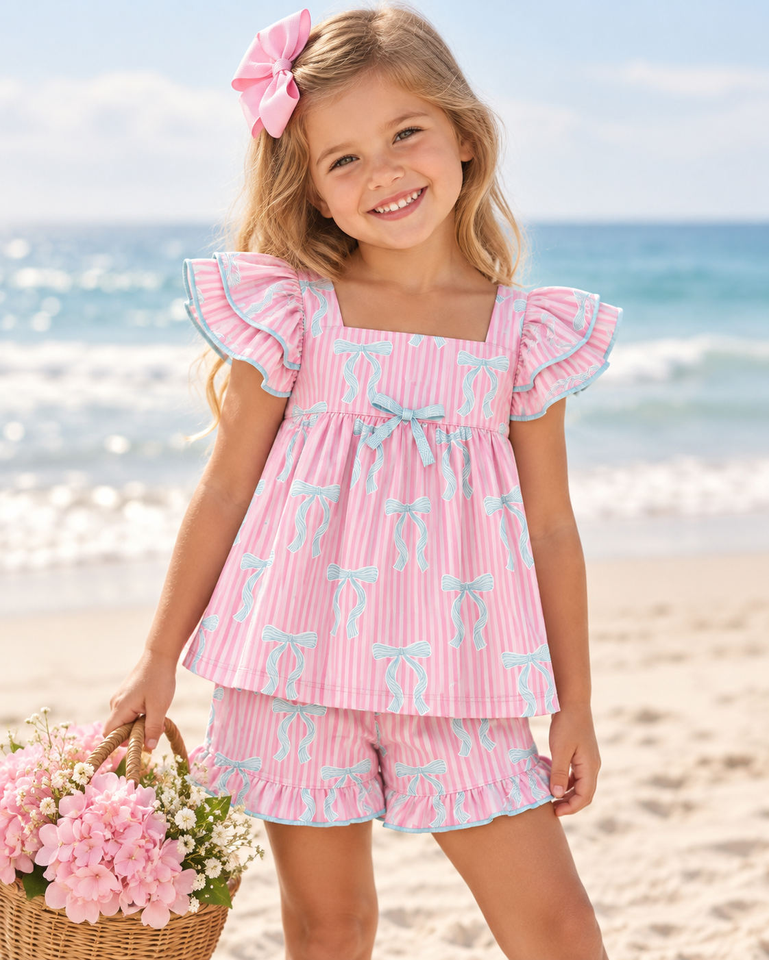 Girls Ruffle Babydoll Top Short Set