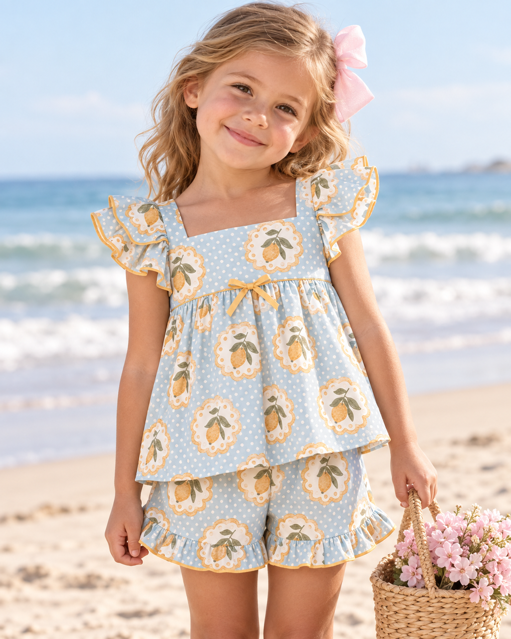 Girls Ruffle Babydoll Top Short Set
